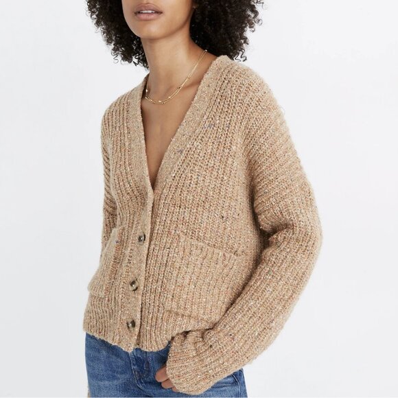 Madewell Wool Silk Speckled Rib Knik Cardigan Sweater Chunky Oversized Slouchy - Picture 1 of 11